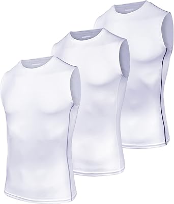 Men's 3 Pack Compression Tank Top, Sleeveless Base Layer Workout Undershirt, Moisture Wicking Athletic Gym Vest