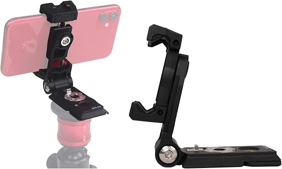 IFOOTAGE Phone Holder Black for Camera Tripod/Monopod, Horizontal, Vertical and Tilt Angles Bracket, Flexible 360 Rotate Silicon Base, Foldable Smartphone Mount Adapter
