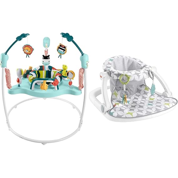 Fisher-Price Baby Bouncer Colorful Corners Jumperoo Activity Center & Portable Baby Chair Sit-Me-Up Floor Seat with Developmental Toys & Machine Washable Seat Pad, Starlight Bursts