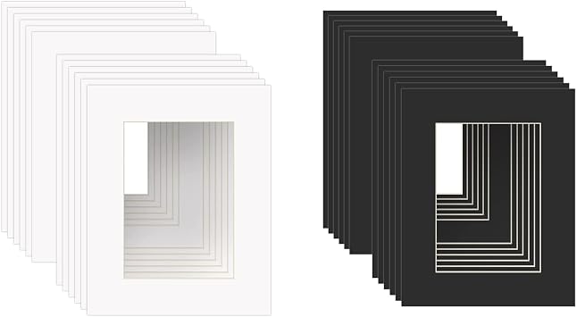 ZBEIVAN 8x10 for 5x7 12pcs White and 12pcs Black Picture Mats