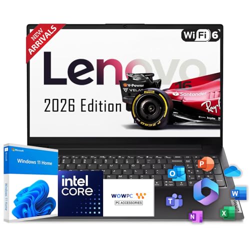 Lenovo 2026 New Generation V15 Business and Student Laptop, Intel Powerful Processor, 16GB RAM, 512GB SSD, 15.6 FHD Display, Wi-Fi 6, Ultra Quiet Design, Long Battery Life, Ethernet RJ-45, Windows 11