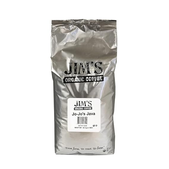 Jims Organic Coffee Jo-Jos Java Blend Medium/Light Roast, Whole Bean, 5 lb Bulk Bag
