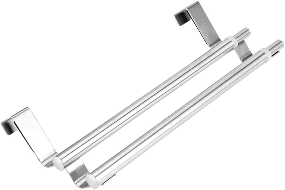 Over the Door Towel Rail , Double Layers Stainless Steel Telescopic Towel Holder for Cupboard Drawer Cabinet Rack Hanger Organizer Bathroom Kitchen