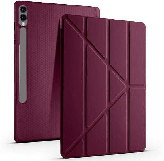 Samsung Galaxy Tab S9 Fe Plus X610 12.4 İnç İle Uyumlu Üçgen Katlanilir Kalemlikli Standlı Akıllı Kılıf Mürdüm
