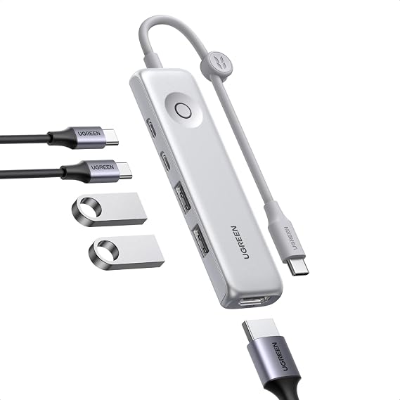 UGREEN USB C Hub 5-in-1 Revodok, Slim Portable USB-C Adapter with 100W PD Charging, 4K@60Hz HDMI, 10Gbps USB 3.2 Data Ports, Lock-Screen Button & Cable Clip for MacBook Air/Pro, iPad, Laptops