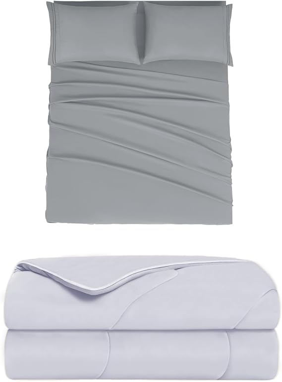 Mejoroom 1PC Queen Cooling Comforter + 4PC Queen Size Sheet Set (Queen, Gray)