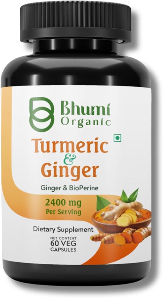 Turmeric Curcumin + Ginger 2400 mg - Ultra High Curcuminoids 2100 mg - Organic Turmeric Extract + Organic Ginger - Extra Strength & Absorption - Vegan, Non-GMO - 90 Count[30-Day Supply]