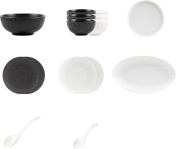 Elegant Black and White Minimalist Matte Ceramic Dinnerware Set, Includes Plates, Bowls, Perfect for Home Dining, Modern Tableware for Everyday Use or Gifting, Ideal for Housewarming