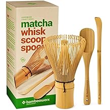 BambooWorx Matcha Whisk Set - (Chasen), Traditional Scoop (Chashaku), Tea Spoon. The Perfect Sets to Prepare a Traditional Cup of Japanese Tea, Handmade from 100% Natural Bamboo