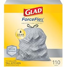 Glad ForceFlex Protection Series Tall Kitchen Drawstring Trash Bags, 13 Gal, 110 Count