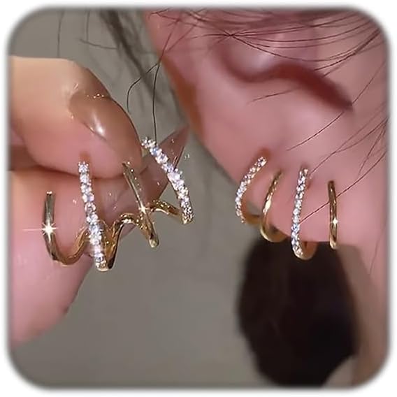 Claw Earrings for Women Dainty Gold Silver Zircon Cuff Earrings Four Claw Half Hoop Stud Earring Minimalist Huggie Ear Wrap Piercing For Birthday Valentine's Day Christmas Gifts