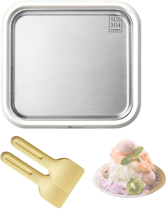 Ice Cream Maker, Fried Ice Machine with 2 Spatulas, 2 Minutes Quick Freeze DIY Homemade Ice Cream Roll Maker, Fried Ice Tray for Home (Yellow)
