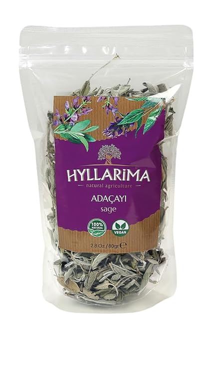 HYLLARIMA Sage Tea Loose Leaf, 80g 2.8 oz, Salvia Officinalis Dried Sage Leaves, Mediterranean Herbal Tea, Caffeine Free, Sage for Cooking