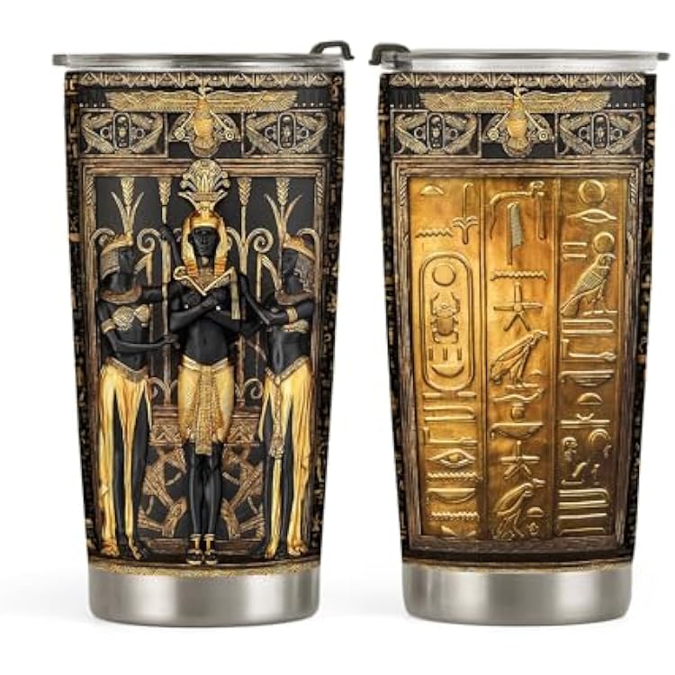 20oz Ancient Mythology Egyptian Tumbler, Ancient Egypt Symbols, Egyptian Themed Gifts, Coffee Tumbler for Men, Women, Stainless Steel Double Wall Vacuum Insulated Coffee Mug, Travel Cup with Lid
