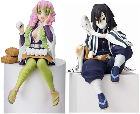 Set of 2 Kanroji Mitsuri Iguro Obanai Noodle Stopper Figure Kimetsu No Yaiba PVC Anime Character Model Statue Ornaments Collection Gifts