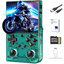 Classic up Retro Handheld Game Console Linux System 64GB Card 3.5'' IPS Screen Pre-Installed 4353+ Games 3200mAH Battery Support WiFi Bluetooth HD Output RG35XX Pro Transparent Teal