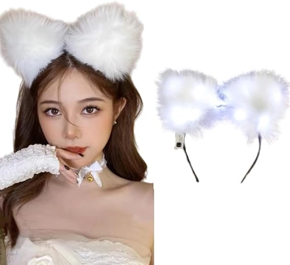 Light Up Headbands LED Cat Ears Headband Faux Fur Hair Hoop Cute Colored Light For Festival Party Accessories