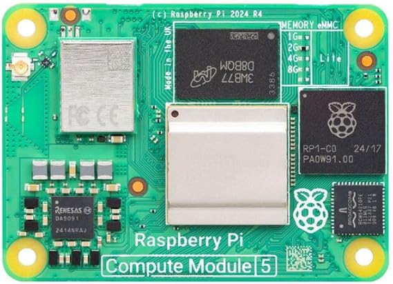 Raspberry Pi SC1577 Compute Module 5, 2.4GHz Quad-Core ARM Cortex-A76, 16GB eMMC, 1Gbps Ethernet