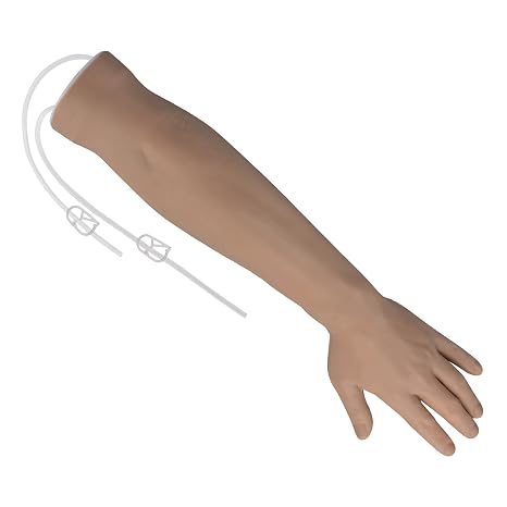 Ultrassist Phlebotomy Practice Arm, Dark Skin Arm | Left-arm anatomy with visible, palpable veins and integrated tubing for repeated IV insertion and blood-draw exercises