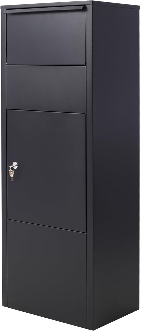 Express Mail Parcel Drop Box Large Steel Package Delivery Box with Lockable Storage Compartment for Outside Home Business Black