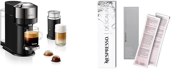 Nespresso Vertuo Next Deluxe Coffee and Espresso Maker by Breville with Aeroccino Milk Frother, Dark Chrome Descaling Kit