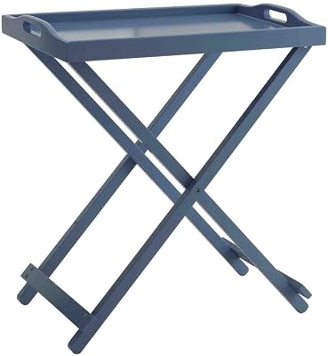 Portable Wood Tray Table with Modern Design, Fully Assembled Folding TV Tray, Solid Wood Frame, Easy Storage, Blue