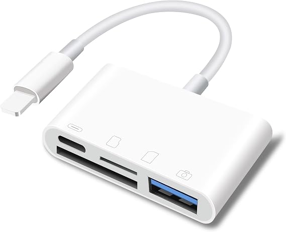 SD Card Reader for iPhone,USB Camera Adapter 4 in 1 USB Female OTG Adapter for SD/TF Card, Memory Card Reader USB Adapter for iPhone with Charging Port,Plug and Play
