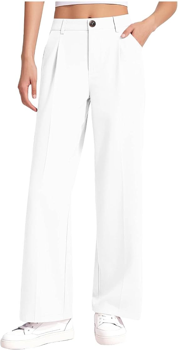 wodceeke Girls Dress Pants with Button Straight Wide Leg High Elastic Waisted Slim Fit Fashion Slacks for Teens