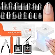 modelones X Nail Gel Kit Almond,15Sizes Fake Nails 510Pcs, 9-in-One Glue Prep Dehydrator & Portable Mini U V Light Acrylic Clipper, Extra Short Almond Press on Tips Extension Kit