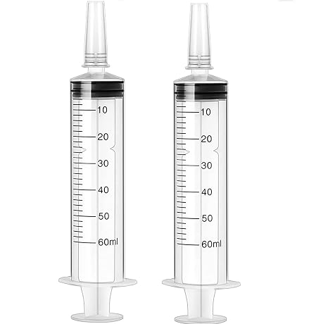 60ml Syringe for Liquid, 2 Pcs Large Plastic Syringe with Caps | Syringe with Measurement for Scientific Labs,Dispensing,Measuring Liquids,Animal Feeding,Plant Watering