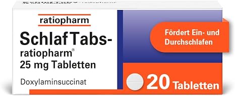 SchlafTabs-ratiopharm® 25 mg Tabletten: rezeptfreie Hilfe bei Schlafstörungen mit dem Wirkstoff Doxylaminsuccinat. Unterstützt das Einschlafen und fördert das Durchschlafen 20 Tabletten