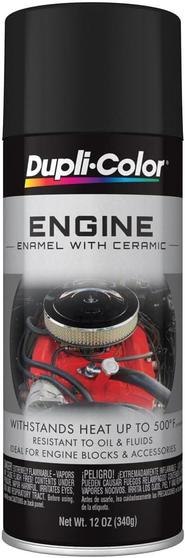 Dupli-Color DE1654 Engine Enamel Spray Paint with Ceramic - Flat Black - 12 oz Aerosol Can | Ceramic, Aerosol Can