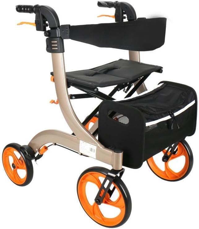 Electric Mobility Aid with Dual Brakes, Adjustable Height, Seat, and Storage Bag for Seniors and Adults, Indoor and Outdoor Use