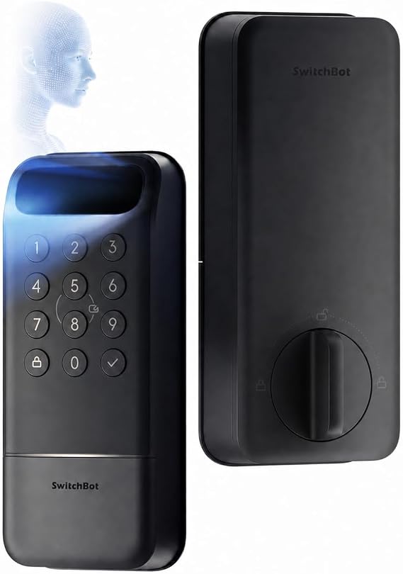 SwitchBot Lock Vision, 3D Face Recognition Smart Lock, Hands-Free Keyless Entry Deadbolt, DualPower 12-Month Battery, WiFi No Hub Required, Matter Over WiFi, Works with Apple Home, Alexa, Google