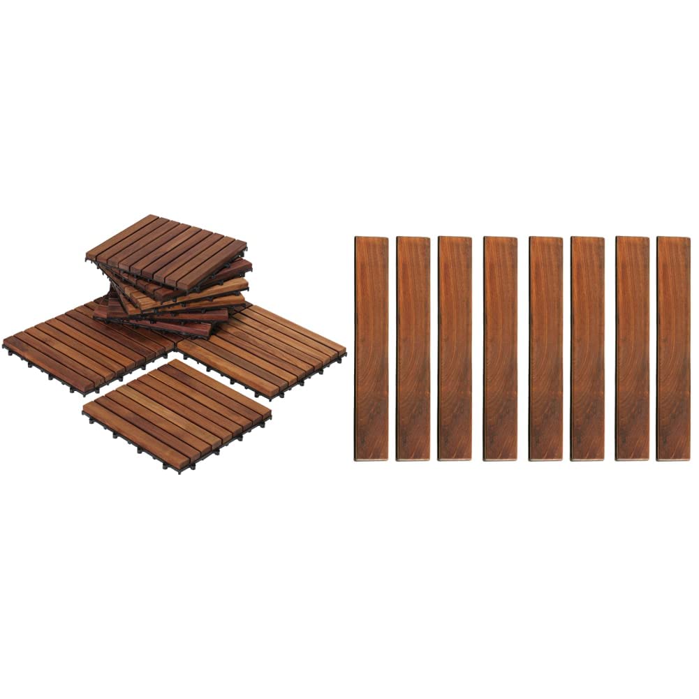 Bare Decor EZ-Floor Interlocking Teak Wood Flooring Tiles and End Pins Set of 10 Tiles  8 End Pins