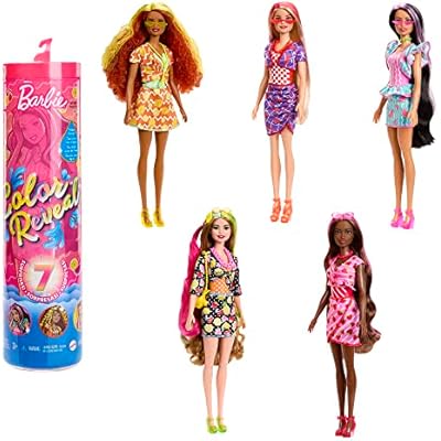 Barbie Color Reveal Doll & Accessories, Scented Sweet Fruit Series, 7 Surprises, 1 Barbie Doll Styles May Vary