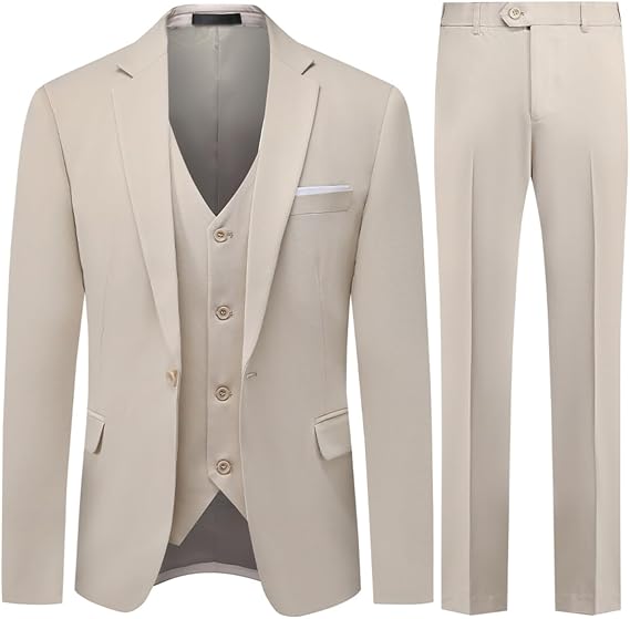 Allthemen Mens 3 Piece Stretch Suits 1 Button Business Suits