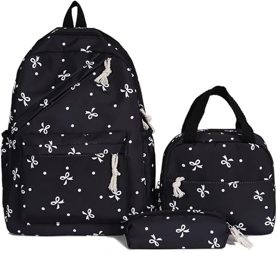 Coquette Bow Backpack for Women Cute Kawaii Backpack Set Preppy Nylon Aesthetic Daypack Travel Bow Rucksack