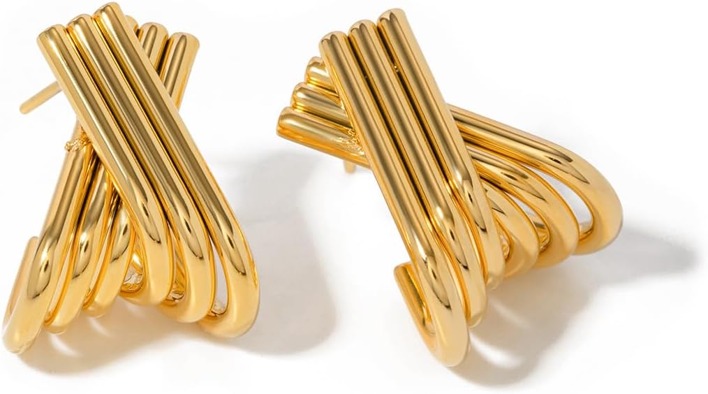 Geometric Gold Hoop Earrings for Women,Gold Hoop Earrings