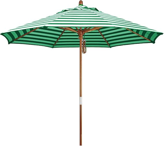Striped Outdoor Patio Umbrella 9ft, Garden parasol, Waterproof, Sun Protection, Folding Wooden Sun Shade Umbrella for Balcony, Deck, Patio, Beach Umbrella