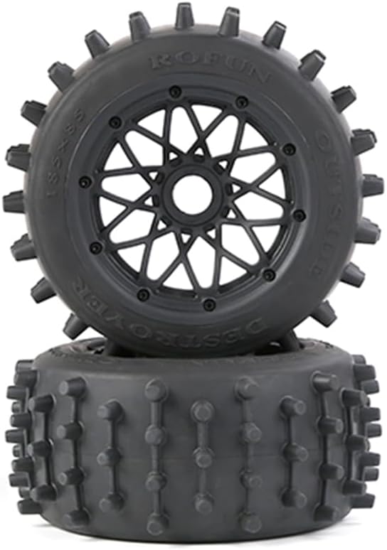 FLMLF Super Grip Big Rear Nail Tire Wheel Sets 185X85mm for 1/5 HPI ROFUN ROVAN KM Baja 5B SS Buggy Truck Rc Car Parts (Black) | for 1/5 HPI ROFUN ROVAN KM Baja 5B SS Buggy Truck Rc Car Parts