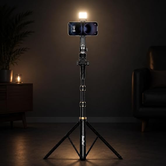 Coverzone 2.1M Çok Fonksiyonlu Canlı Yayın Tripodu, LED Işıklı Telefon Tutucu, Bluetooth Uzaktan Kumandalı, Ayarlanabilir Teleskopik Selfie Çubuğu ve Stabil Tripod | NP-Z6S