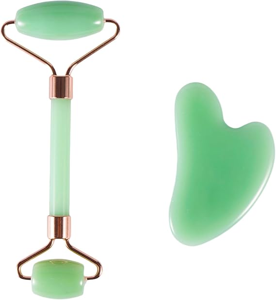 2pcs Scraping Facial Tool Valentine's Day Gift, Includes Roller and Scraping Set Massage Tool Jawline Sculptor Facial Contour Sculpting Tool for Your Skin Care Routine (Light Green Set)
