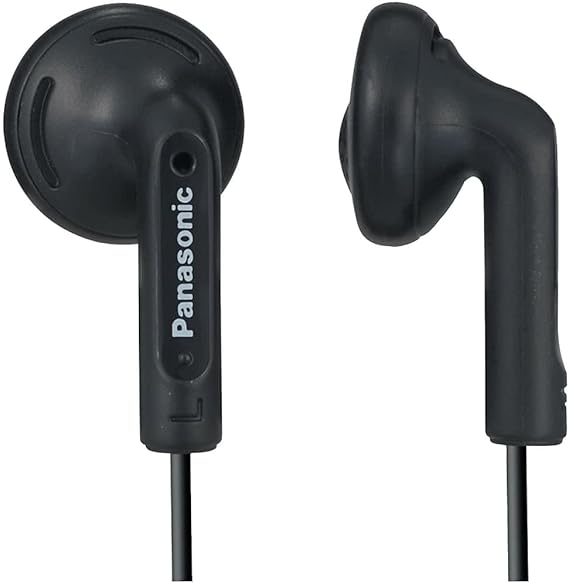 Panasonic Stereo Earbud Headphones with Comfortable, Clear, and Powerful Sound. Includes 3.9 ft Cord with Miniplug 3.5mm Headphone Jack - RP-HV096-K in Ear Earbuds (Black)