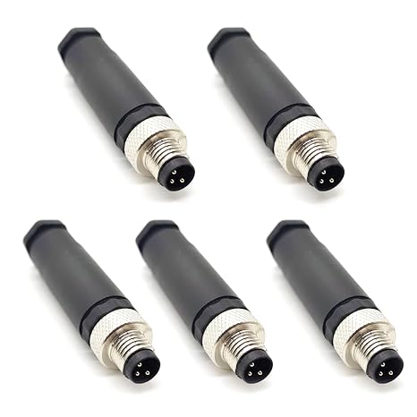 5Pcs M8 3 Pin Male Connector, Field Assembly Wireable Adapter 8mm IP67 Waterproof Straight Type Sensor A Code Unshiled Industrial Circular Connector for Electric Bicycles 60V 4A