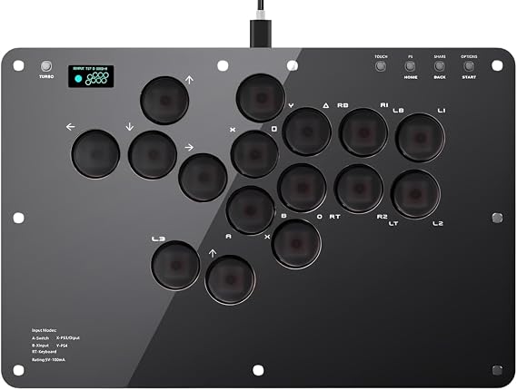 Akkon Leverless Controller, 16 Buttons, Equipped with RP2040, Compatible with All Models, Easy Dragons Activation, PS4 Controller, Leverless Controller, Arcade Controller, Fighting Game Pad, 0 Delay | 0遅延 極薄 195*295mm 膝置き ワイドパネル 15mm静音大按键 OLEDディスプレイ RGBled TURBO 格ゲー PC/PS/PS4/PS3/Switch対応 DIYパーツ付き black