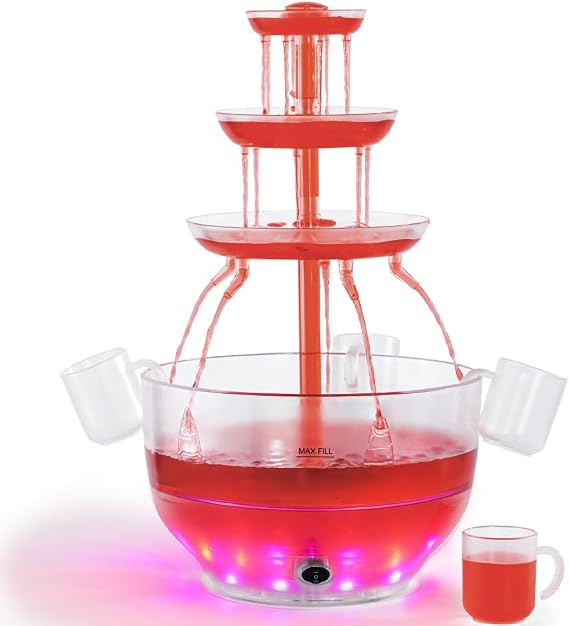 Kusini Drink Fountain for Parties - 1.5 Gal, 3 Tier Punch Bowl Drink Tower, LED Base, 6 Reusable Cups - Drink Dispenser Machine for, Juice, Punch, Pani Puri Fountain for Party Hosting Supplies