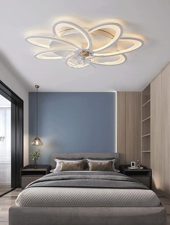 LED Işıklı Tavan Vantilatörü Sessiz APP Uzaktan Kumanda (Beyaz, 79 * 13cm fleur) [Enerji Sınıfı F]