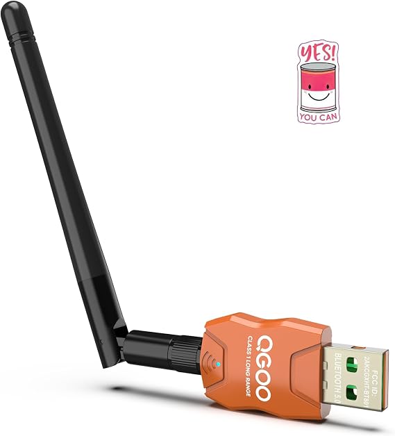 Class 1 Long Range Bluetooth Adapter for PC, QGOO USB Bluetooth Adapter for PC 5.3+EDR, Dongle Receiver Support Windows10/8.1/8/7(orange-185)