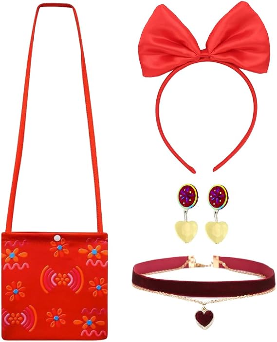 Girls Encanto Costume Accessories Dolores Dress up Accessories for Girls Dolores Headband Bag Necklace Earrings Halloween Christmas Party Favors for Kids